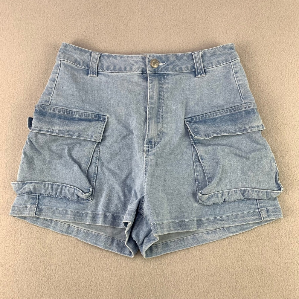 Love Tree Denim Cargo Shorts Women Medium Blue High Rise Utility Pockets